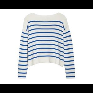 Boatneck Sweater In White Blue